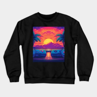 Retro Futuristic Game Controllers Synthwave Sun And Palms Crewneck Sweatshirt